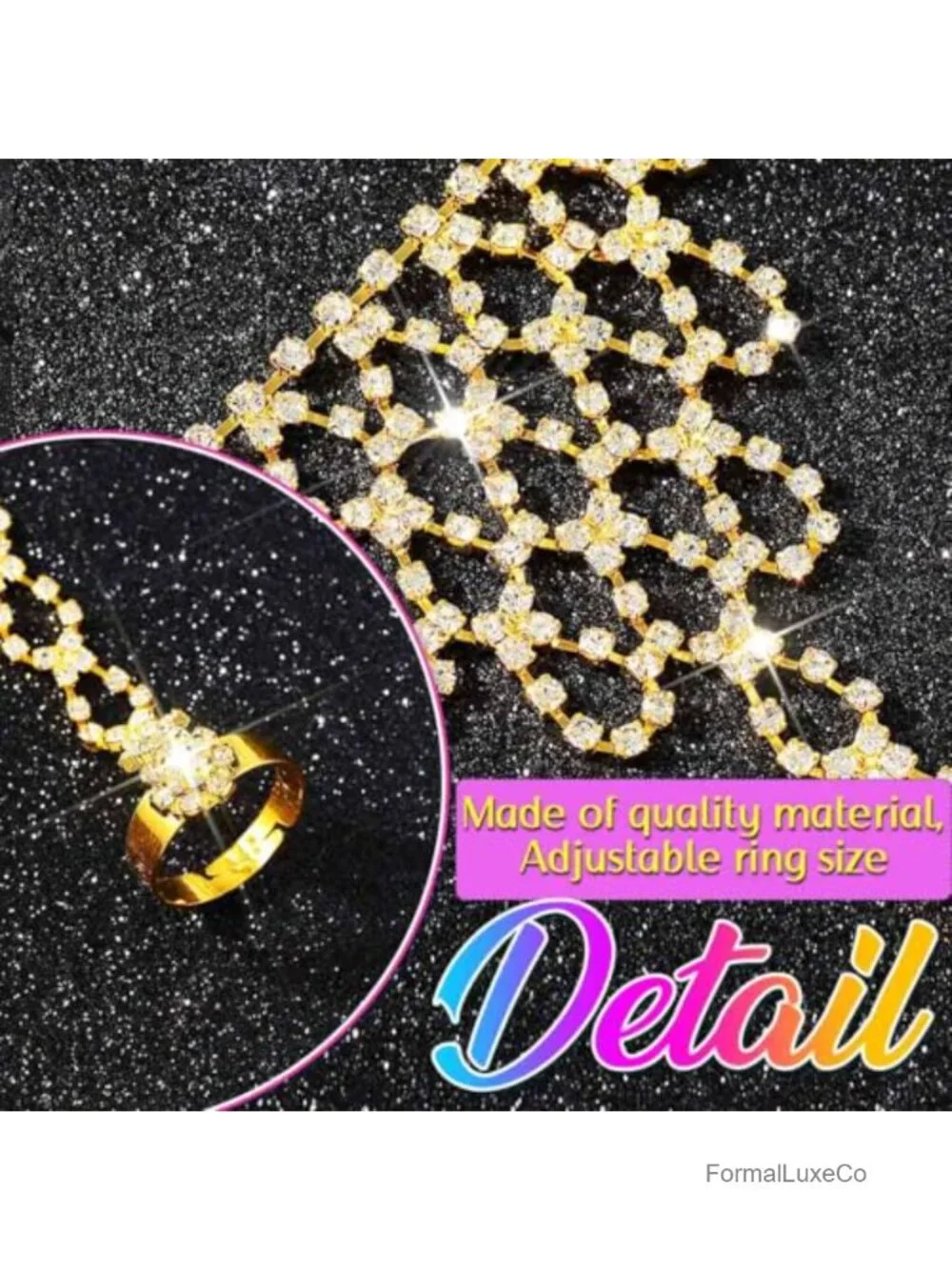 Gold Rhinestone Fingerless Gloves Bridal Wedding Gloves Crystal Prom Hand Chain